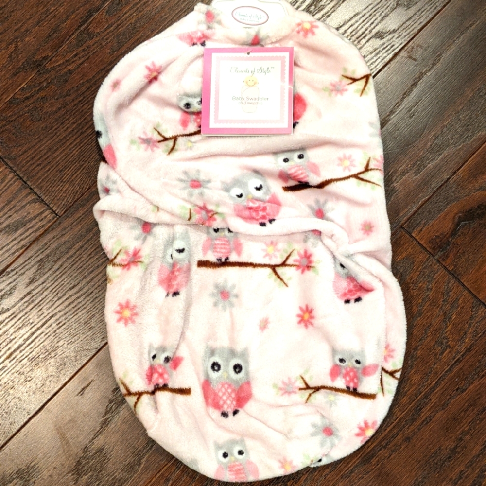 Baby sleep sack swaddle in pink owl print NWT, size 0-3 months